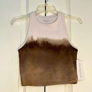 BNWT Athleta Women's Racerback Fitted Compression Crop Tank (XS, Brown/White)